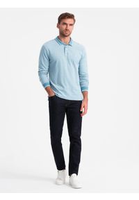 Ombre Clothing - Melanżowy longsleeve męski polo z haftem – niebieski melanż V3 - Rozmiar: XXL. Okazja: na co dzień. Typ kołnierza: polo. Kolor: niebieski. Materiał: bawełna, dzianina. Długość rękawa: długi rękaw. Długość: długie. Wzór: melanż, haft. Styl: klasyczny, sportowy, casual #6
