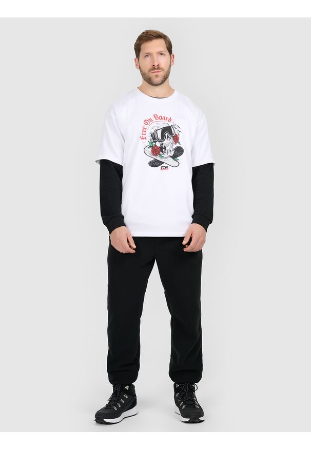 4f - 4F T-shirt loose z nadrukiem męski - biały S. Okazja: na co dzień. Kolor: biały. Materiał: dzianina, bawełna, materiał. Wzór: nadruk. Styl: casual