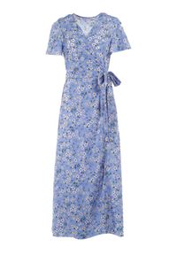 Born2be - Niebieska Sukienka Theminophe. Okazja: na co dzień. Kolor: niebieski. Materiał: tkanina, wiskoza, materiał. Wzór: kropki. Typ sukienki: rozkloszowane, kopertowe, proste. Styl: casual. Długość: maxi #2