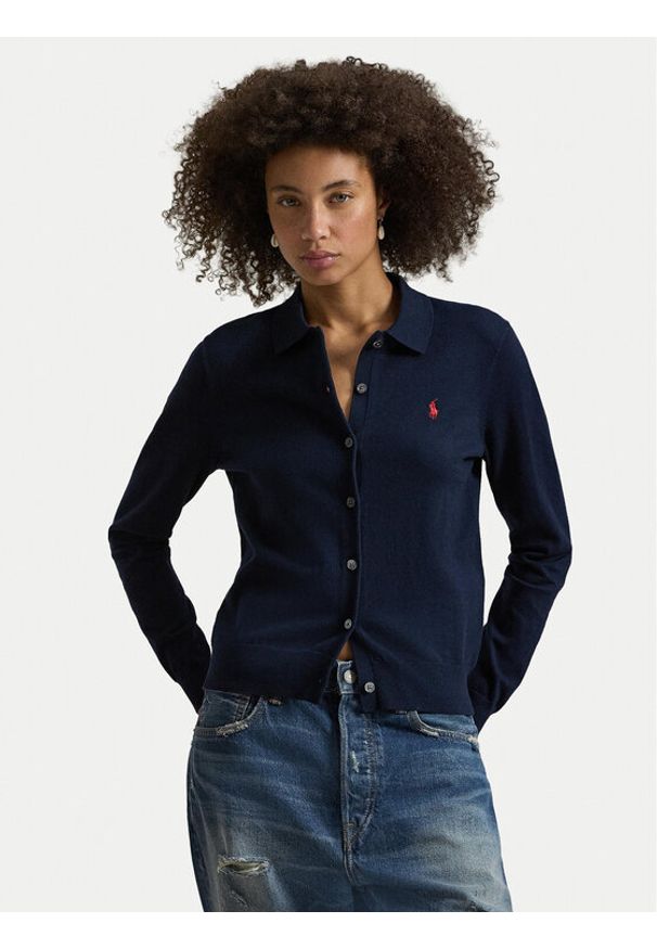 Polo Ralph Lauren Kardigan 211972110502 Granatowy Slim Fit. Typ kołnierza: polo. Kolor: niebieski. Materiał: bawełna