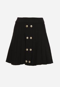 Born2be - Czarna Plisowana Spódnica z Wiskozą z Wysokim Stanem i Guzikami Natorella. Okazja: na co dzień. Stan: podwyższony. Kolor: czarny. Materiał: wiskoza. Styl: casual, elegancki #6