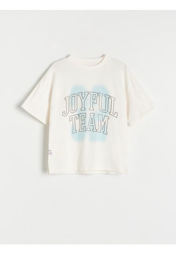 Reserved - Bawełniany t-shirt oversize - złamana biel. Materiał: bawełna