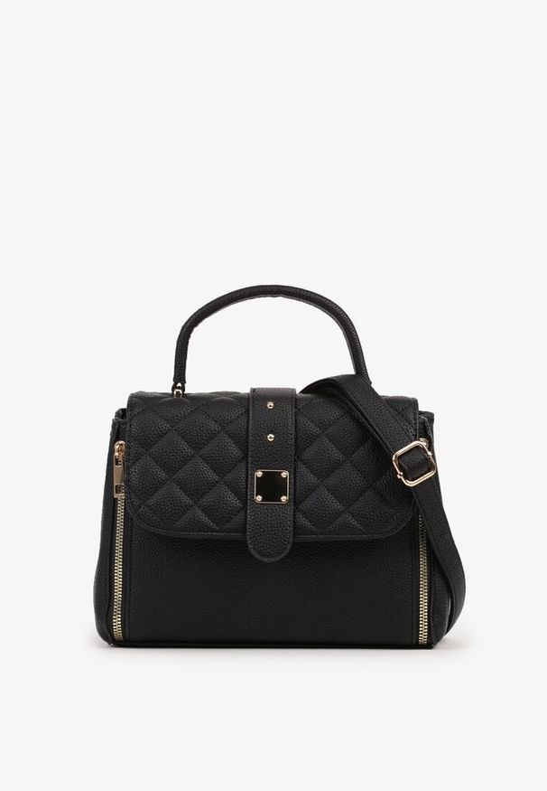 Born2be - Czarna Torebka z Pikowaną Klapą na Ramię Lanothrea. Kolor: czarny. Materiał: pikowane. Styl: klasyczny, elegancki, casual. Rodzaj torebki: na ramię