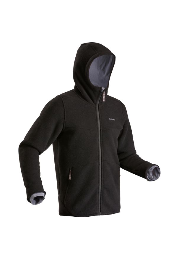 quechua - Polar turystyczny - SH100 U-Warm - męska. Typ kołnierza: kaptur. Kolor: czarny. Materiał: elastan, poliamid, poliester, materiał. Wzór: kolorowy