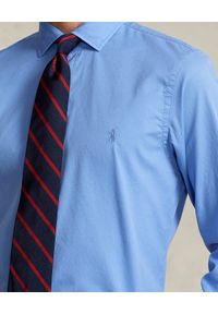 Ralph Lauren - RALPH LAUREN - Niebieska bawełniana koszula Slim Fit z logo. Okazja: na co dzień. Typ kołnierza: polo. Kolor: niebieski. Materiał: bawełna. Wzór: haft. Styl: casual