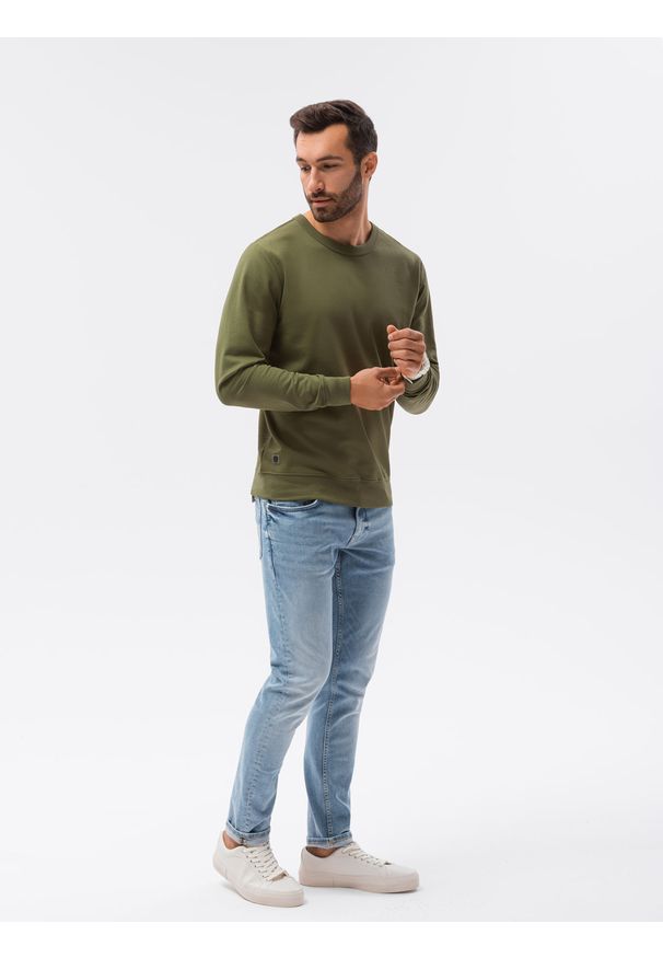 Ombre Clothing - Bluza męska bez kaptura B1153 - khaki - XXL. Typ kołnierza: bez kaptura. Kolor: brązowy. Materiał: poliester, bawełna