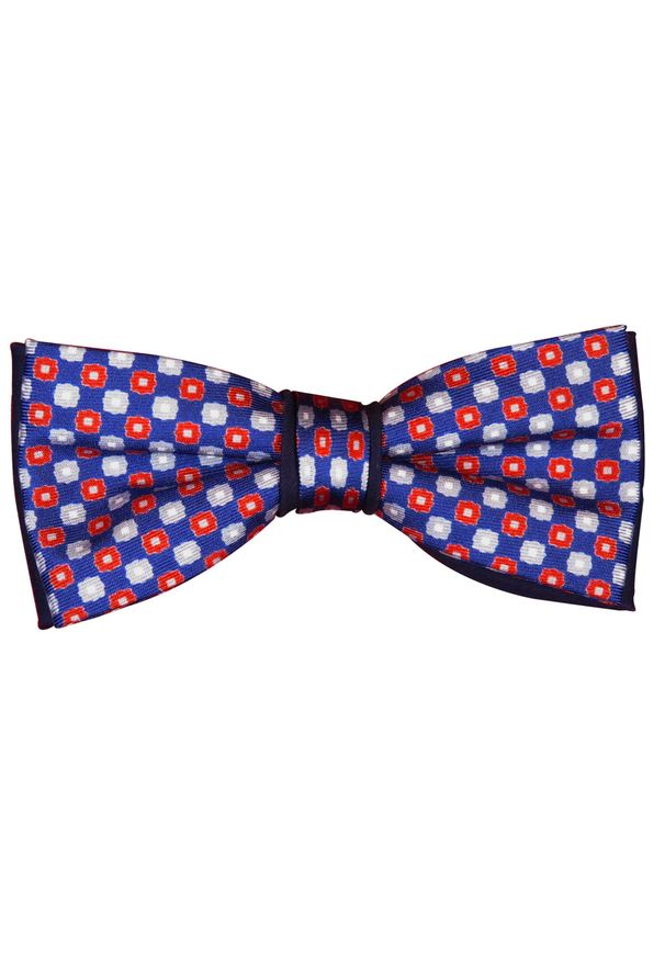 Modini - Granatowa mucha w czerwone i szare kwiatki jedwabna S13. Kolor: szary, wielokolorowy, czerwony, niebieski. Materiał: jedwab. Wzór: kwiaty. Styl: elegancki