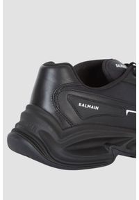 Balmain - BALMAIN Czarne sneakersy Run-row-leather & Nylon. Kolor: czarny. Materiał: nylon. Sport: bieganie