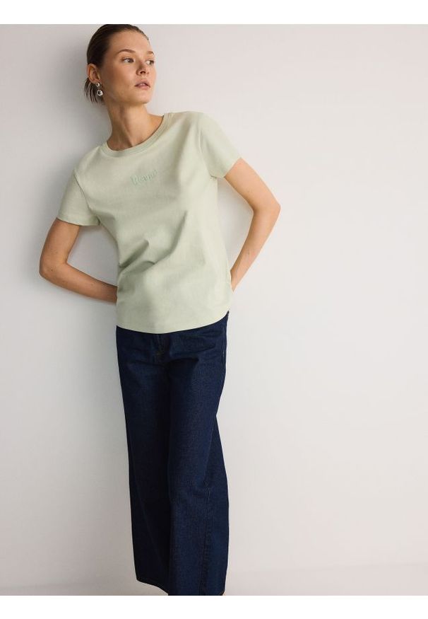 Reserved - T-shirt z nadrukiem - jasnozielony. Kolor: zielony. Materiał: bawełna, dzianina. Wzór: nadruk