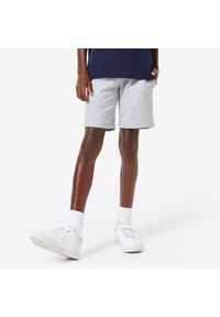 DOMYOS - Spodenki sportowe dla dzieci. Okazja: na co dzień, na uczelnię. Kolor: szary. Materiał: poliester, bawełna, elastan, materiał. Styl: sportowy. Sport: joga i pilates #1