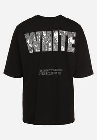 Born2be - Czarna Bawełniana Koszulka T-shirt z Ozdobnym Nadrukiem Sanestia. Okazja: na co dzień. Kolor: czarny. Materiał: bawełna. Wzór: nadruk. Styl: klasyczny, casual, elegancki #5