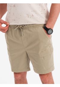 Ombre Clothing - Męskie szorty o luźnym kroju z kieszeniami typu cargo – jasnooliwkowe V3 OM-SRCG-0194 - XXL. Okazja: na co dzień. Kolor: oliwkowy. Materiał: dzianina, bawełna, materiał, tkanina, elastan. Sezon: lato. Styl: klasyczny, elegancki, casual #4