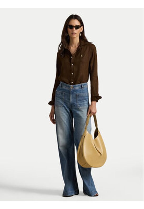 Polo Ralph Lauren Koszula 211970730508 Brązowy Regular Fit. Typ kołnierza: polo. Kolor: brązowy. Materiał: len