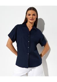 FAY - Granatowa koszula z krótkim rękawem. Kolor: niebieski. Materiał: bawełna. Długość rękawa: krótki rękaw. Długość: krótkie