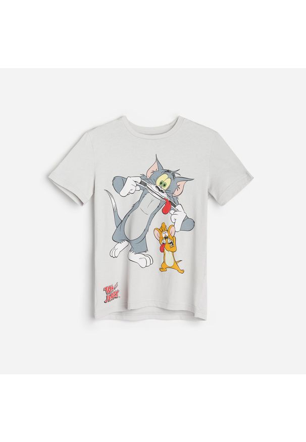 Reserved - T-shirt z nadrukiem Tom i Jerry - Jasny szary. Kolor: szary. Wzór: nadruk