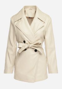 Born2be - Jasnobeżowa Kurtka Płaszcz z Ekoskóry Taliowana z Paskiem Pilvia. Kolor: beżowy #2