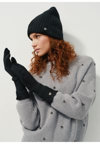 Ochnik - Długie czarne rękawiczki damskie. Kolor: czarny. Materiał: wełna. Sezon: zima. Styl: casual #1
