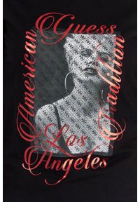 Guess - GUESS Czarny t-shirt damski z nadrukiem, Rozmiar XS. Kolor: czarny. Materiał: bawełna. Długość rękawa: krótki rękaw. Wzór: nadruk #4