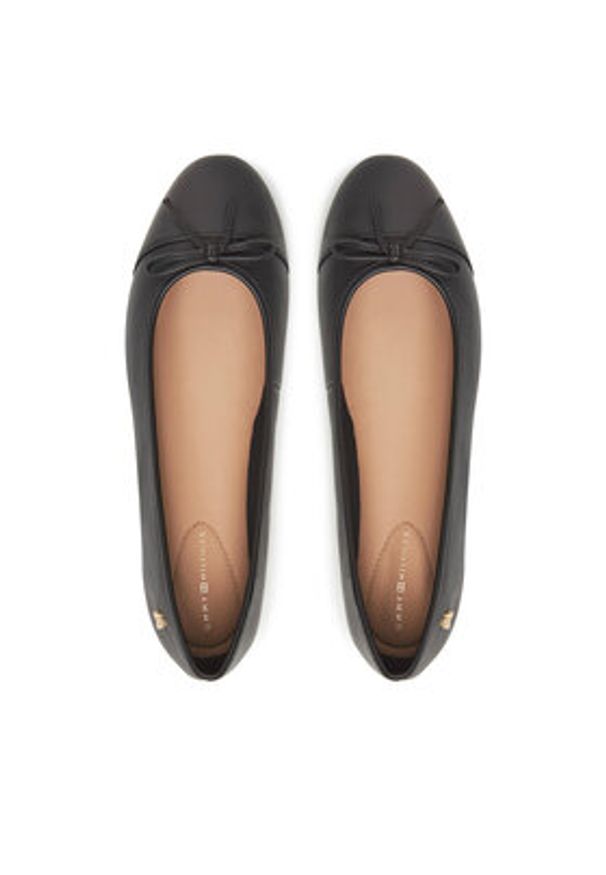 TOMMY HILFIGER - Tommy Hilfiger Baleriny Toe Cap Leather Ballerina FW0FW08759 Czarny. Kolor: czarny. Materiał: skóra