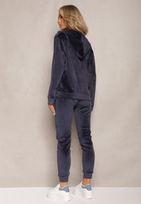 Renee - Granatowy Welurowy Komplet Dresowy Bluza z Kapturem i Proste Spodnie Arislo. Kolor: niebieski. Materiał: dresówka, welur #3