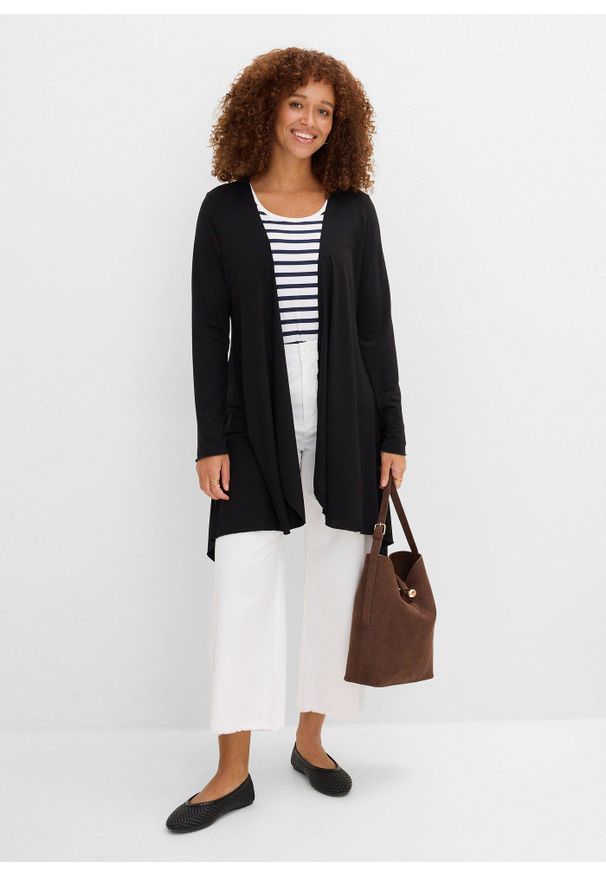 bonprix - Kardigan z miękkiej mieszanki wiskozy. Kolor: czarny. Materiał: wiskoza. Długość: długie