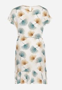 Born2be - Biało-Niebieska Bawełniana Sukienka z Florystycznym Motywem i Wiązaniem w Talii Rissani. Okazja: na randkę. Kolor: biały. Materiał: bawełna. Sezon: lato #4