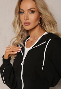 Renee - Czarny Komplet Dresowy Krótka Bluza z Kapturem i Spódnica Ołówkowa Agordia. Kolor: czarny. Materiał: dresówka