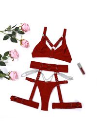 Intica - Komplet bielizny z szerokimi pasami i ozdobnymi detalami Nver. Kolor: czerwony. Materiał: materiał. Wzór: aplikacja