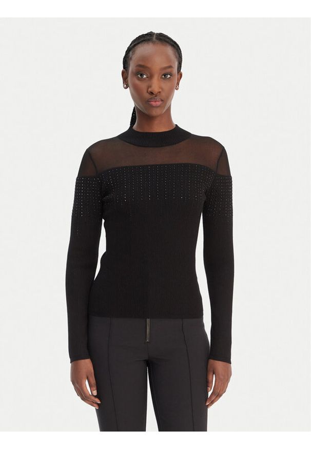 Guess Sweter W6RR70 Z2YK2 Czarny Regular Fit. Kolor: czarny. Materiał: wiskoza