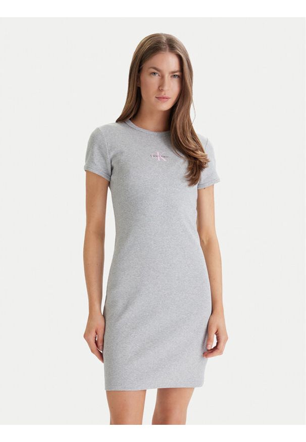 Calvin Klein Jeans Sukienka codzienna Monologo Baby LV047F241G Szary Slim Fit. Okazja: na co dzień. Kolor: szary. Materiał: bawełna. Typ sukienki: proste. Styl: casual
