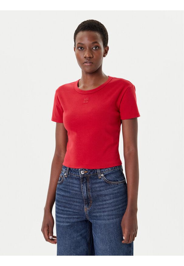 Hugo - HUGO T-Shirt Delanor 50512000 Czerwony Slim Fit. Kolor: czerwony. Materiał: bawełna