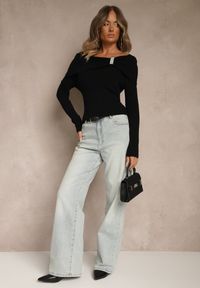 Renee - Czarny Sweter z Wiskozą i Ozdobą z Cyrkonii Mirrise. Okazja: na co dzień. Kolor: czarny. Materiał: wiskoza. Wzór: aplikacja. Styl: klasyczny, casual, elegancki