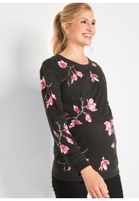 Bluza ciążowa i do karmienia piersią bonprix czarny w kwiaty. Kolekcja: moda ciążowa. Kolor: czarny. Materiał: bawełna, materiał. Wzór: kwiaty #6