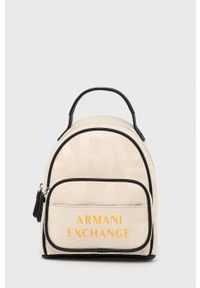 Armani Exchange plecak damski kolor beżowy mały z nadrukiem. Kolor: beżowy. Wzór: nadruk