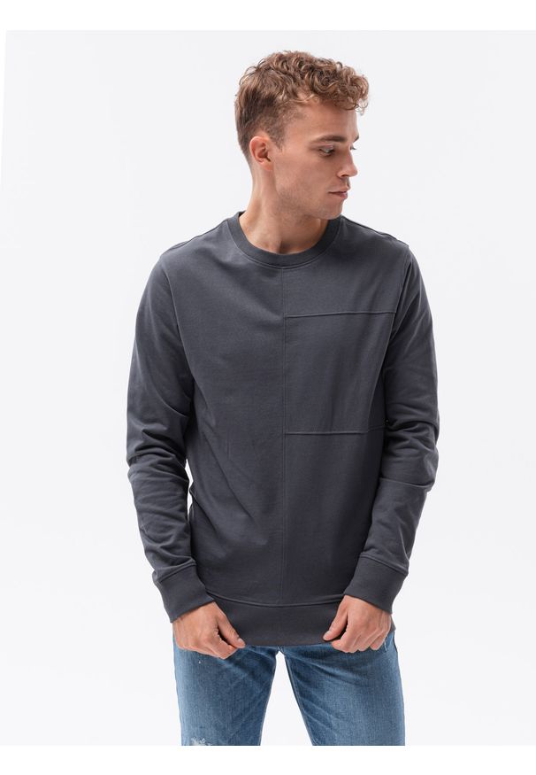 Ombre Clothing - Bluza męska bez kaptura z przeszyciami - ciemnoszara V7. Typ kołnierza: bez kaptura. Kolor: szary. Materiał: bawełna