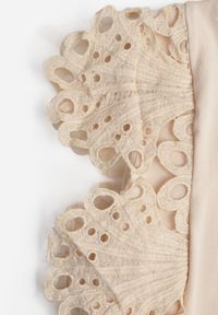 Born2be - Jasnobeżowy Bawełniany Top z Koronką przy Ramionach Learena. Kolor: beżowy. Materiał: bawełna, koronka. Długość rękawa: bez rękawów. Wzór: koronka #7