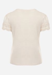 Born2be - Beżowy Bawełniany T-shirt z Koronkowymi Rękawami Carilynore. Okazja: na co dzień. Kolor: beżowy. Materiał: bawełna, koronka. Styl: elegancki, klasyczny, casual #4