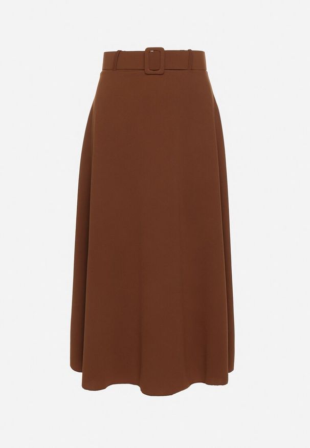 Born2be - Brązowa Gładka Spódnica Maxi z Gumką w Pasie i Klamrą Orirsa. Kolor: brązowy. Wzór: gładki. Styl: elegancki