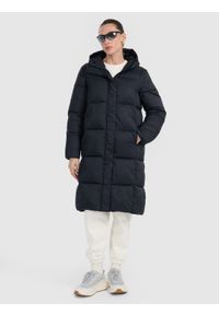 4f - 4F Płaszcz puchowy z wypełnieniem syntetycznym damski - czarny XL. Okazja: na co dzień. Kolor: czarny. Materiał: syntetyk, puch. Długość: do kolan. Sezon: zima. Styl: casual #1