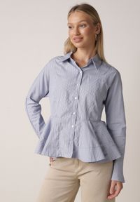 Born2be - Niebieska Koszula z Bawełną w Paseczki z Rozkloszowanym Dołem Meridianes. Okazja: na co dzień, na spotkanie biznesowe. Kolor: niebieski. Materiał: bawełna. Styl: casual, biznesowy, elegancki, klasyczny #7