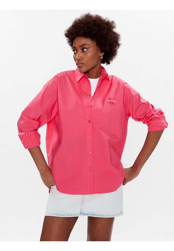 Koszula Calvin Klein Jeans. Kolor: różowy. Materiał: bawełna
