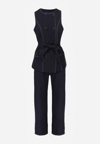 Renee - Granatowy Garniturowy Komplet Spodnie o Szerokim Kroju i Kamizelka z Paskiem Danynril. Kolor: niebieski #3