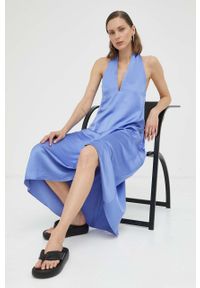 Samsoe & Samsoe - Samsoe Samsoe sukienka kolor fioletowy mini rozkloszowana. Kolor: fioletowy. Materiał: tkanina, materiał, wiskoza. Typ sukienki: rozkloszowane. Długość: mini