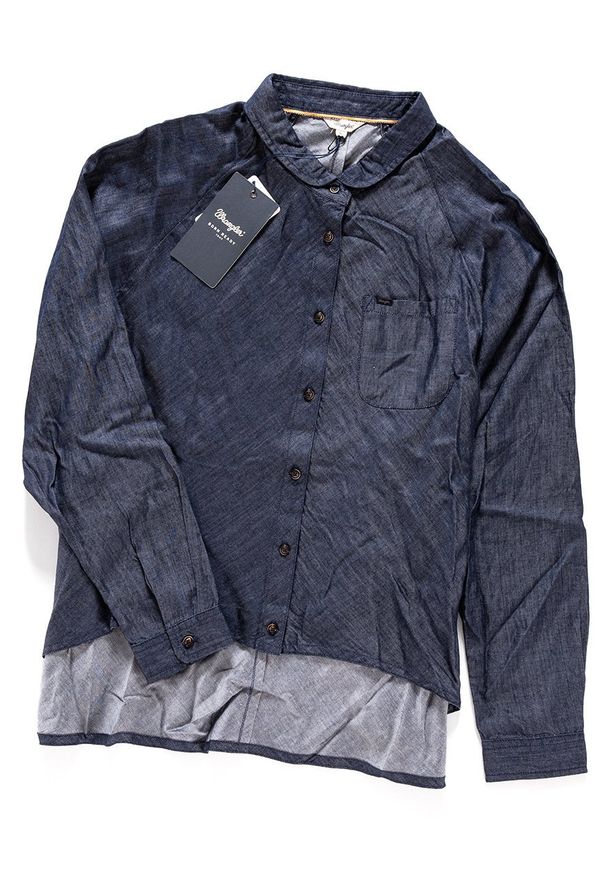 Wrangler - KOSZULA WRANGLER L/S 1PKT DENIM BLOUSE DARK INDIGO W5176C51E. Materiał: denim. Wzór: jednolity