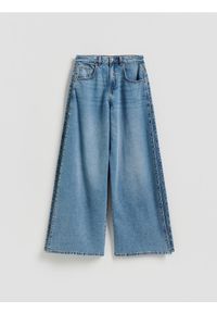 Reserved - Jeansy wide leg z zakładkami - niebieski. Kolor: niebieski #1
