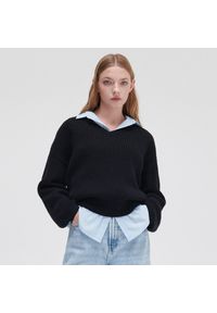 Cropp - Dzianinowy sweter - Czarny. Kolor: czarny. Materiał: dzianina