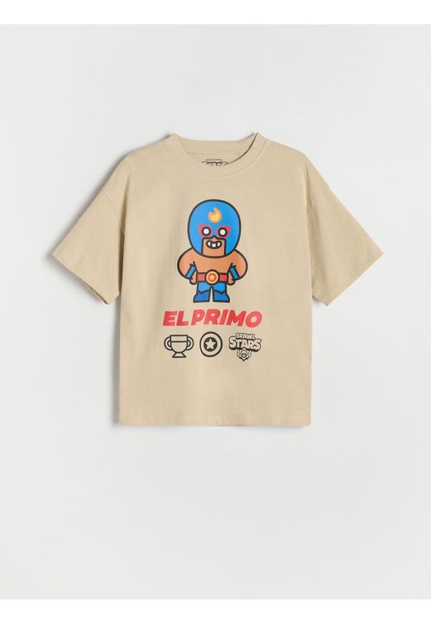 Reserved - T-shirt Brawl Stars - beżowy. Kolor: beżowy. Materiał: bawełna, dzianina