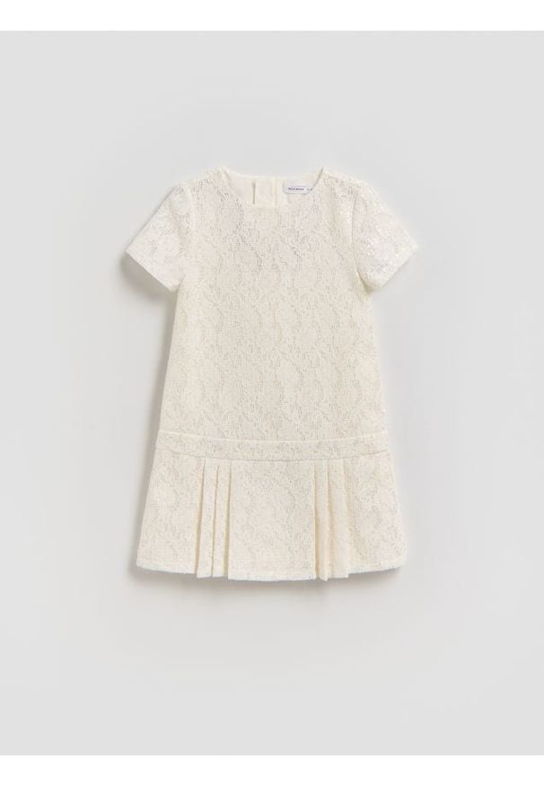 Reserved - Koronkowa sukienka z cekinami - złamana biel. Materiał: koronka. Typ sukienki: proste