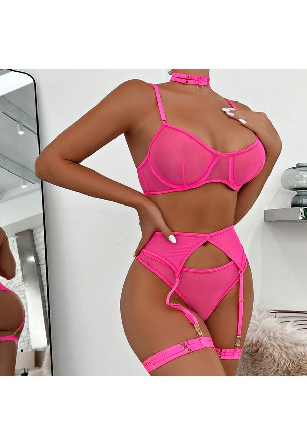 Intica - Komplet bielizny z siateczki z regulowanymi paskami Zihnija. Kolor: czarny. Wzór: paski