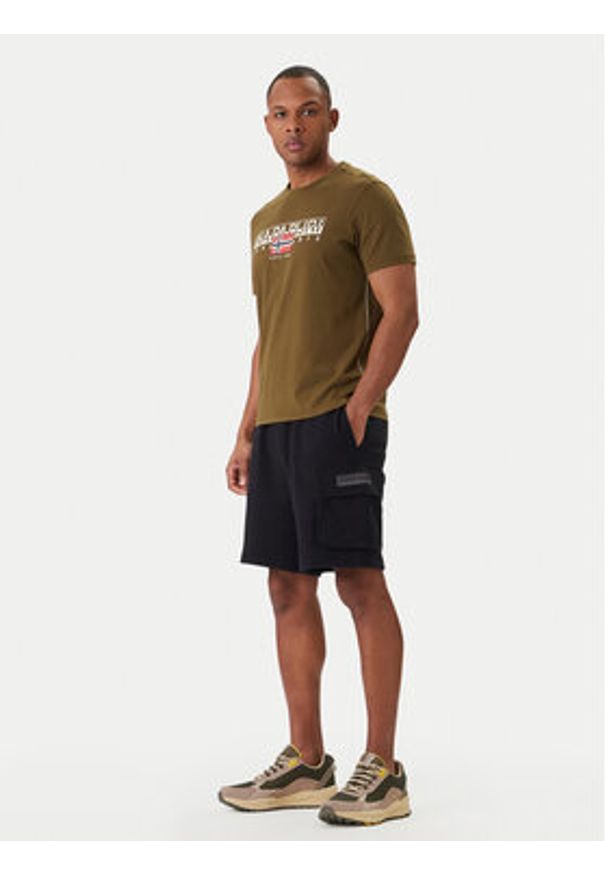 Napapijri Szorty sportowe N-Box Logo Cargo NP0A4I59 Czarny Regular Fit. Kolor: czarny. Materiał: bawełna. Styl: sportowy